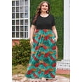 thumbnail image 4 of SHOWMALL Women's Plus Size Tropical Vacation Maxi Dress with Pockets, Black & Vibrant Jungle Leaf 4X Beach Sundress Curvy Fit, 4 of 5