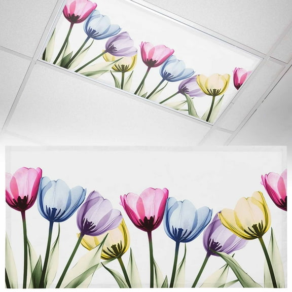 1 Pack Tulip Flower Fluorescent Light Covers for Ceiling Lights Color Floral Transparent Vintage Magnetic Ceiling Light Covers Overhead Light Filters for Office Classroom Home
