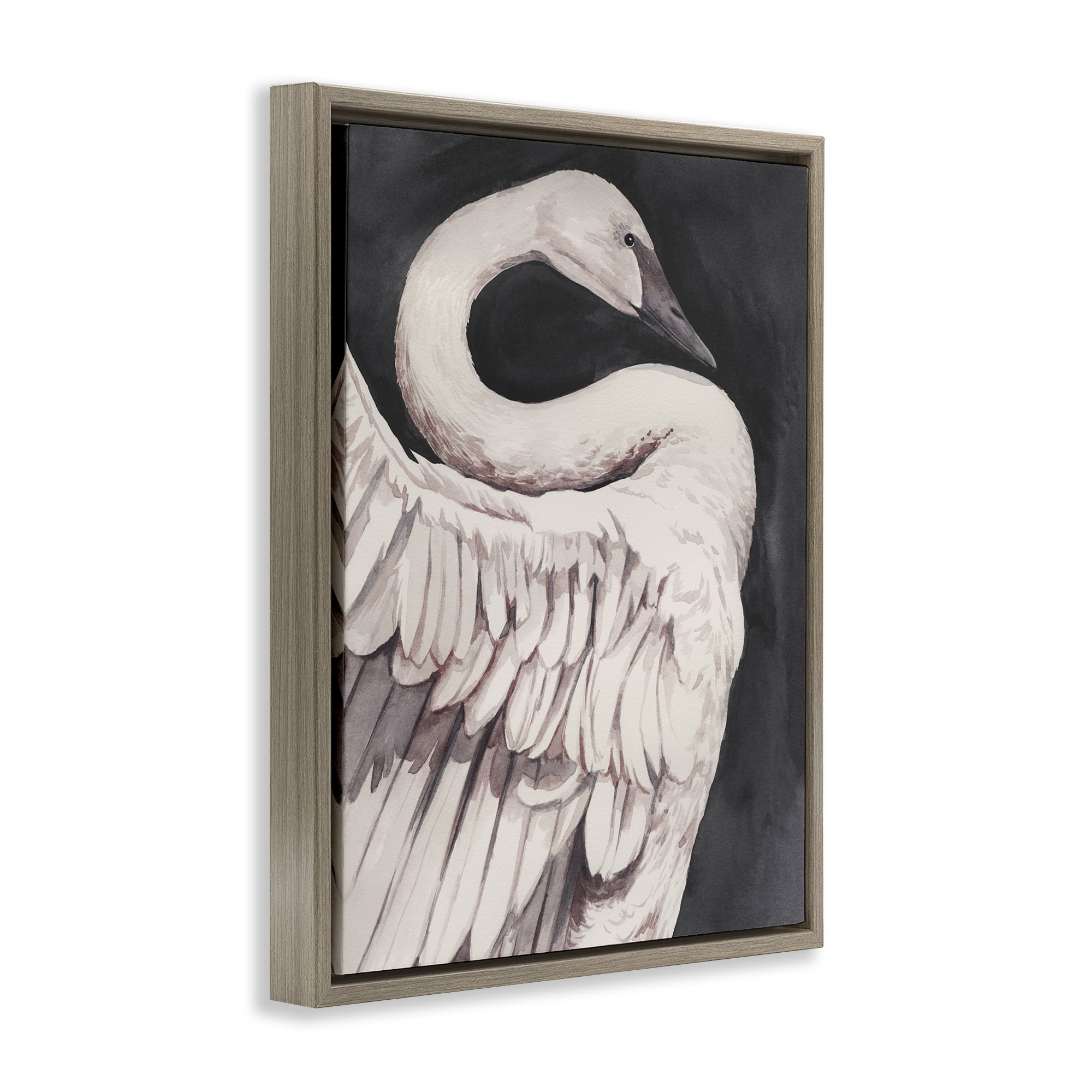 Stupell Industries Swan Portrait on Grey Animals Painting Brown Floater Framed Canvas Art Print Wall Art, 25 x 31