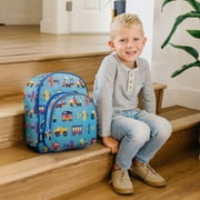 Wildkin Kids 12 Inch Backpack for Toddler Boys and Girls, Insulated Front Pocket (Trains, Planes & Trucks Blue)