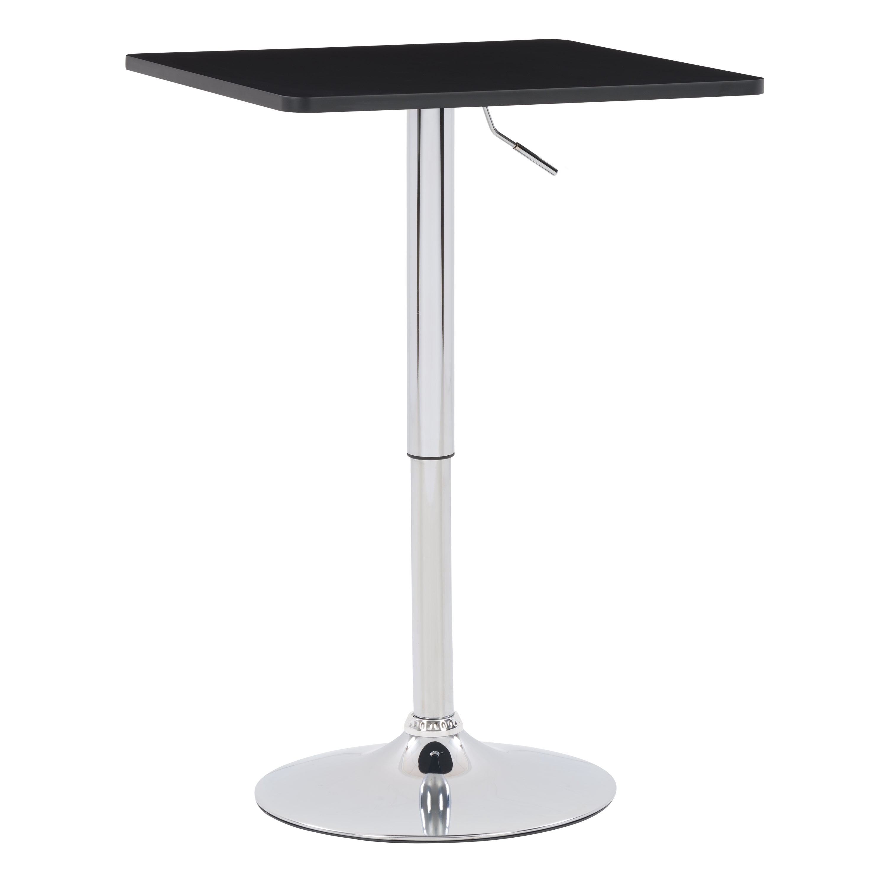 CorLiving Maya Square Engineered Wood Top Adjustable Height Swivel Bar Table with Metal Pedestal Base, Chrome/Black