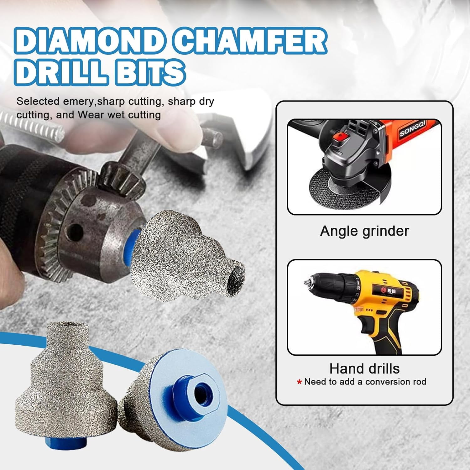 Diamond Step Chamfer Drill Bit, Diamond Brazed Step Drill Bit, Multi Layer Tapered Reamer, 20-35-50mm Multilayered Cone Reamer, for Metal, Wood, Concrete, Tile, Marble, Engineered Stone