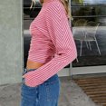 thumbnail image 5 of Wowcloth Women's Striped Bell Sleeve Knit Top, Round Neck with Cinched Waist for Casual and Daily Wear, 5 of 6