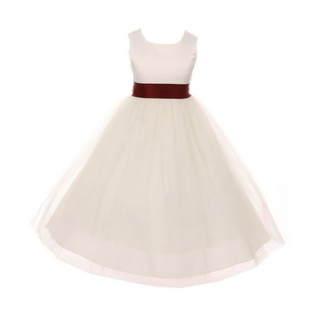 Satin Bow Party Dress - Kids Dream Girls Ivory Burgundy Satin Sash Bow Junior Bridesmaid Dress