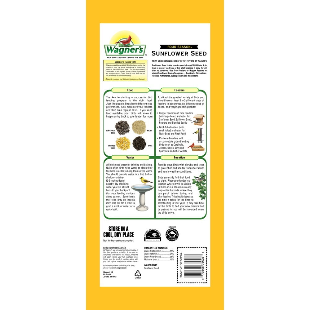 10 LB Wagner's Four Season Sunflower Wild Bird Food