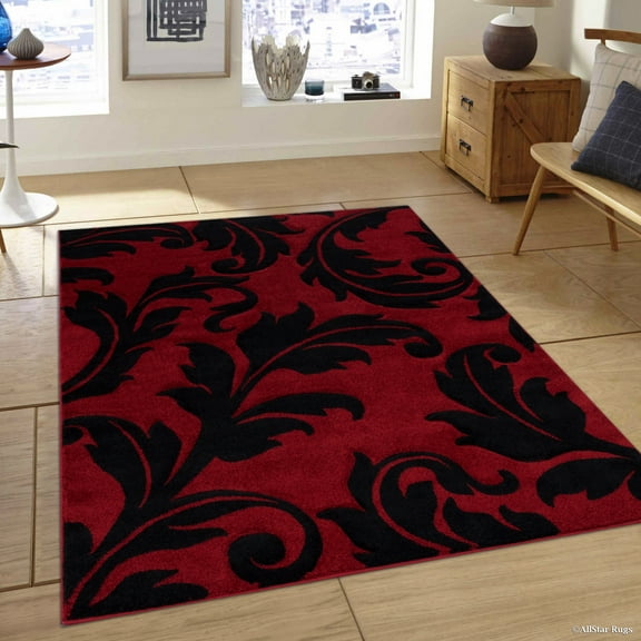 Allstar Red Modern Geometric flowers design Area Rug (3' 9" x 5' 1")