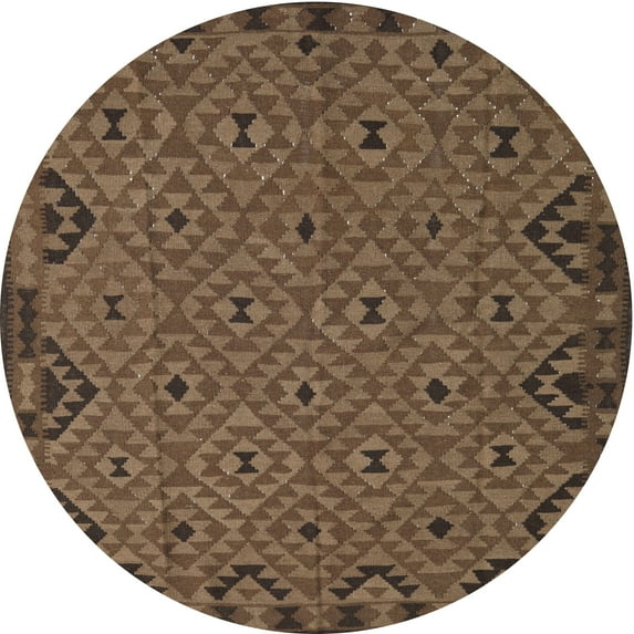 Ahgly Company Machine Washable Indoor Round Traditional Dark Gold Brown Area Rugs, 4' Round