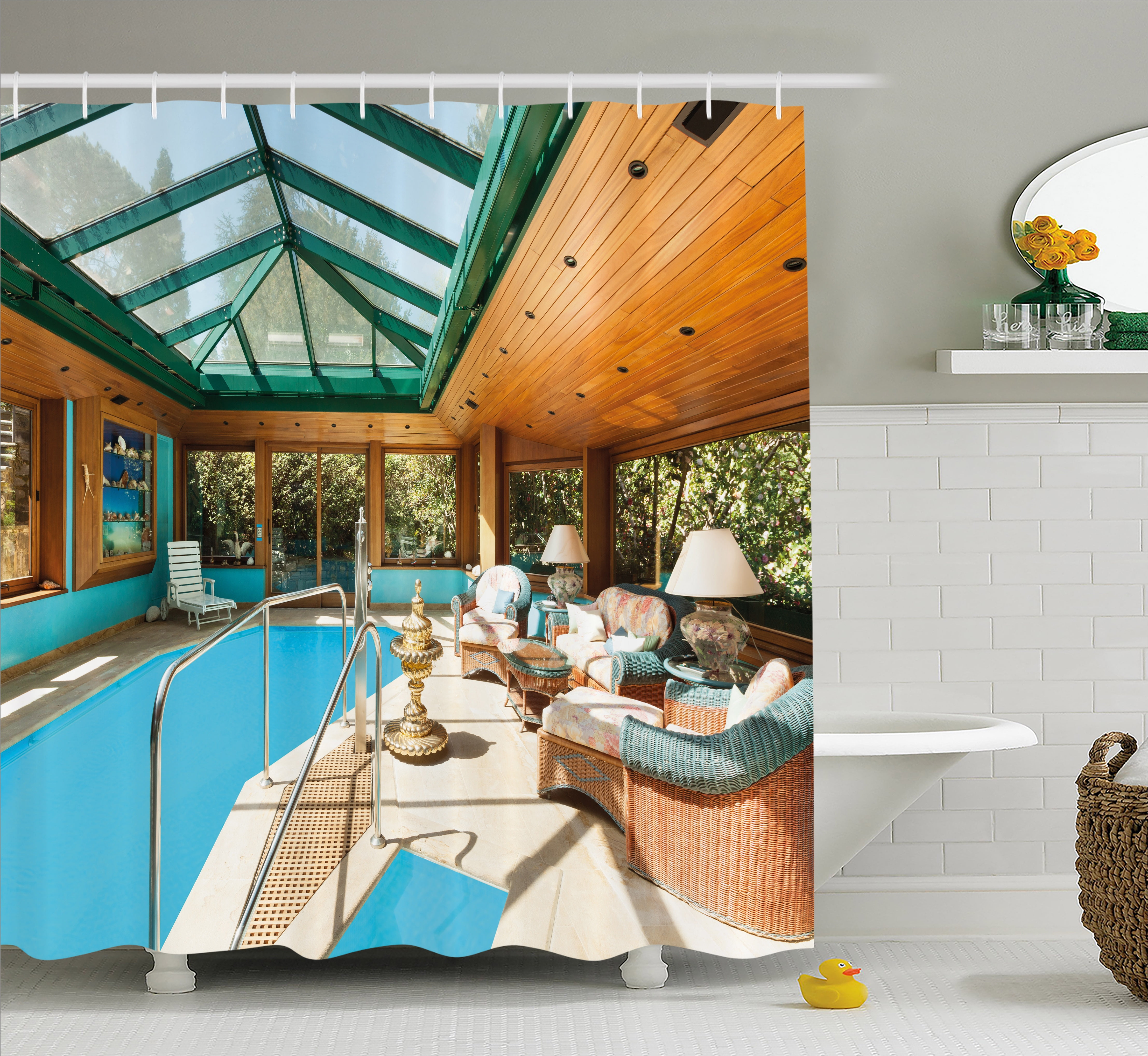 Modern Decor Shower Curtain, Residential House Large Indoor Pool