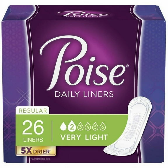 Poise Daily Panty Liners Regular Length Very Light Absorbency 26 Ct Pack of 8