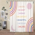 thumbnail image 3 of Rainbow Shower Curtain for Kids, Inspirational Quotes Shower Curtain Set for Bathroom, Abstract Boho Positive Girls Fabric Shower Curtain Restroom Bathtub Decor Accessories with Hooks 72X 72 inch, 3 of 6