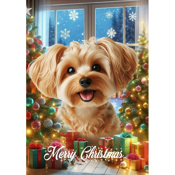 Yorkiepoo Gold - Best of Breed  Christmas Garden Flag 12" x 17"