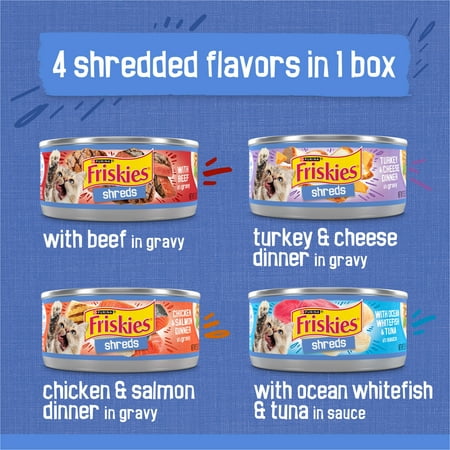 Purina Friskies Shreds Gravy Variety Pack, Wet Cat Food, 5.5 oz Cans, 40 Pack - Image 1