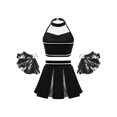 thumbnail image 2 of Xnihocha Girls Classic Cheerleading Team Uniform Mesh Splice Crop Top with Pleated Boxer Skirts Rooter Stage Suit Black 16, 2 of 5