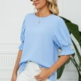 thumbnail image 3 of Sky Blue M WIZUTIZ Summer Tops for Women 2024 Basic Pure Colour Cozy Style Blouse Crew Neck Flowy Short Sleeve Tops Cotton Soft Ladies Loose Fit Shirts Comfy Elegant Tshirts Trendy Solid, 3 of 6