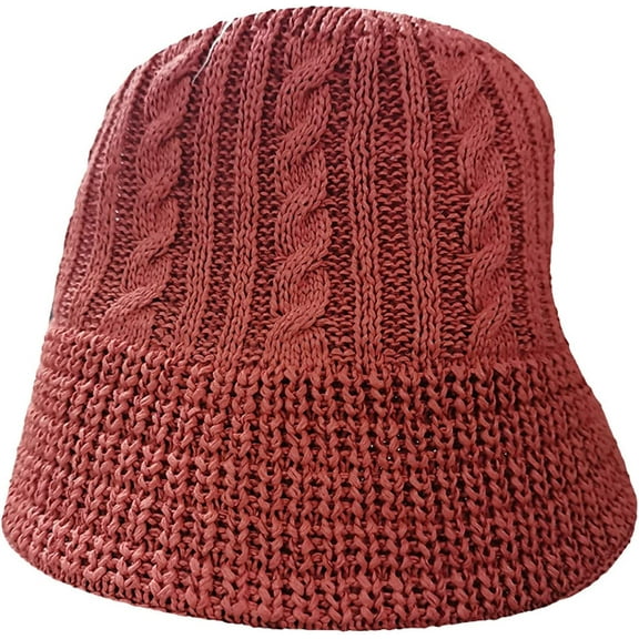 CoCopeaunts Bucket Hats for Men LCE Hemp Thread Vintage Hand Knitted Hats Wide Brim Shade Breathable Cable Twist Fisherman Hat