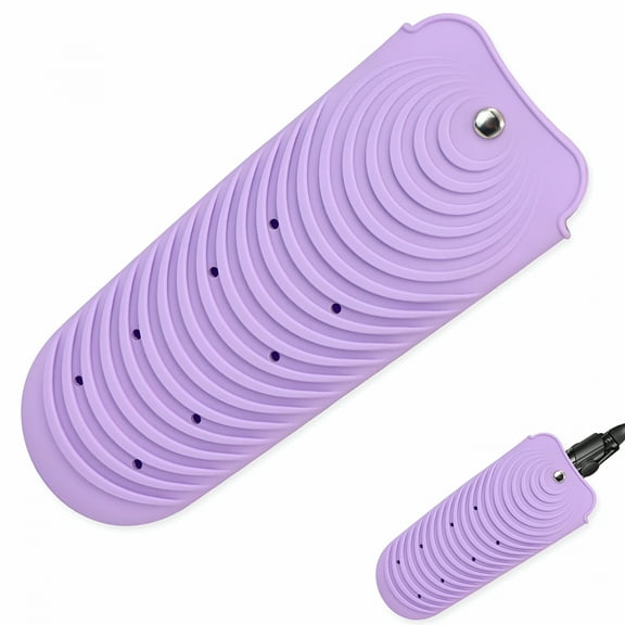 ACDANC Heat Resistant Silicone Mat Pouch for Hair Straightener, Non-slip Travel Pad Cover for Curling & Flat Iron, Portable Styling Heat Mat Holder for Curler Wand and Hot Waver (Purple)