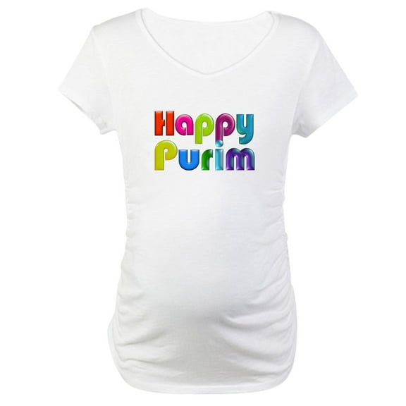 CafePress - Happy Purim Maternity T Shirt - Cotton Maternity T-shirt, Cute & Funny Pregnancy Tee