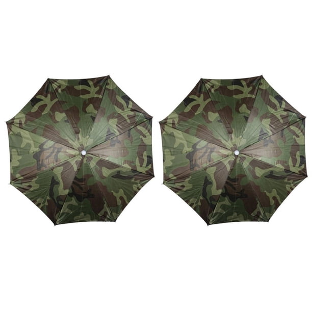2X Sombrero Paraguas de Lluvia Portátil Camuflaje Plegable Al Aire Libre Parasol Impermeable Camping Pesca Sombrero Gorra Playa Sombreros para la Cabeza