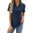thumbnail image 4 of SLADYGLO Women V Neck Chest Pocket Short Sleeve Curved Hem Cutout Textured Top, 4 of 7