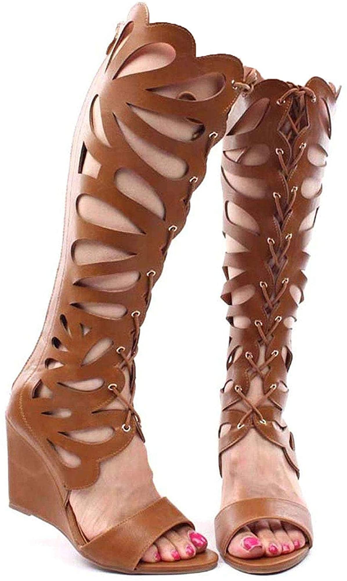knee high gladiator wedge sandals