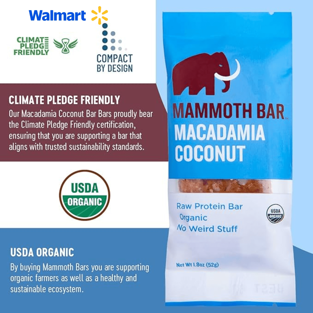 Mammoth Bar Organic Macadamia Coconut High Protein Bar – Clean Label, Gluten-Free, No Added Sugar, Non-GMO, 10 Count