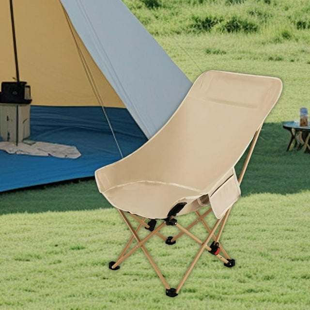 Silla de camping plegable portátil con respaldo ajustable, tumbona plegable para playa, parque, piscina, tomar el , playa y jardín. Beige