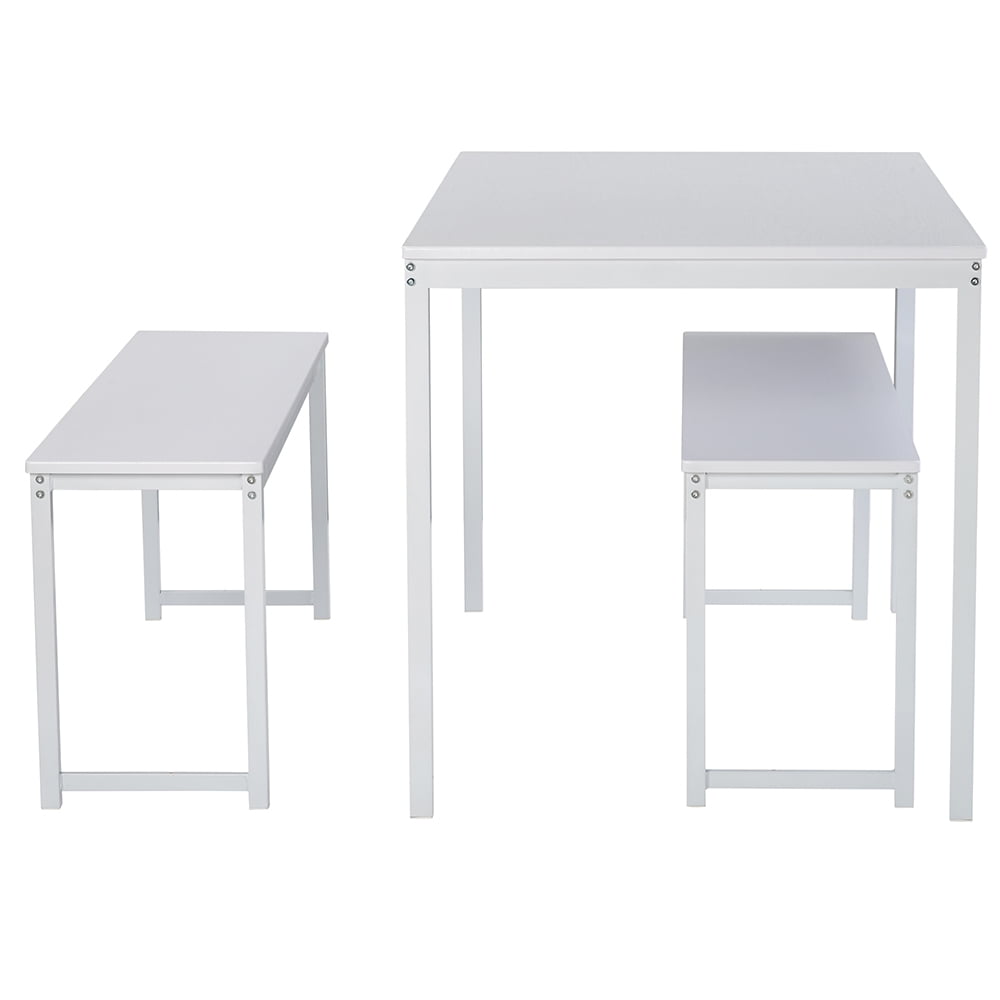 Kepooman 3-Piece Dining Table Set with Two Benches, White