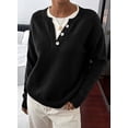 thumbnail image 3 of DOKOTOO Women's Casual Layered Knit Sweater Top Crewneck Long Sleeve Lightweight Pullover Shirt Button Detail Soft Sweaters Women S-2XL, 3 of 10