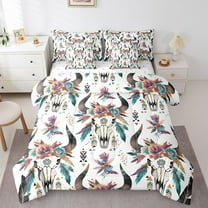 Erosebridal Tribal Aztec Bedding Sets Full Size for Adult, Sheep Skeleton Comforter Sets with Sheets, Boho Floral Decor, Reversible