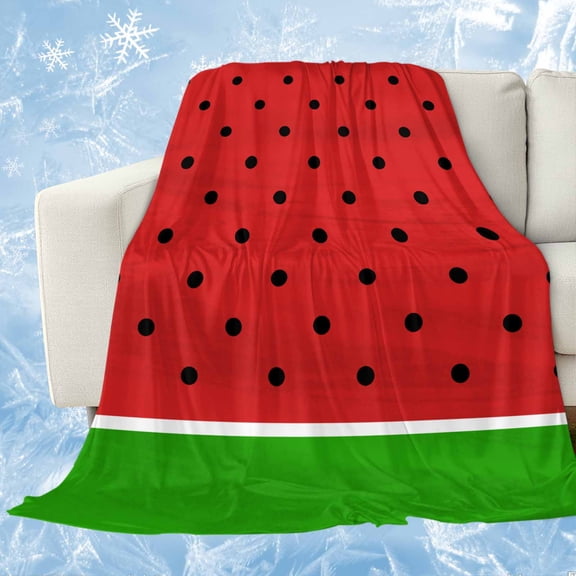 Watermelon Cooling Blanket, Lightweight Breathable Summer Throw Blanket with Double Sided Cold Effect, Black Polka Dots Green Summer Fruits Picnic Beach Blankets Bed Sheet for Hot Sleepers 40"x60"