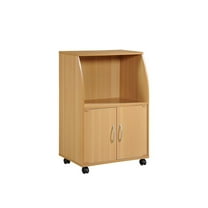 Modern Microwave Cart with Storage - Mobile Kitchen Island Cart on Wheels - Beech Wood Design