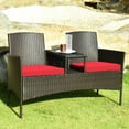 thumbnail image 5 of Costway Patio Rattan Conversation Set Seat Sofa Cushioned Loveseat Glass Table Chair Red, 5 of 9