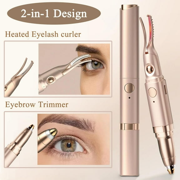 JUUTREN Heated Eyelash Curler & Eyebrow Trimmer 2-in-1, Electric Eyelash Curler with Dual Temperature 60℃/70℃, 20s Fast Heating, USB Rechargeable, Portable for Travel & Home Use