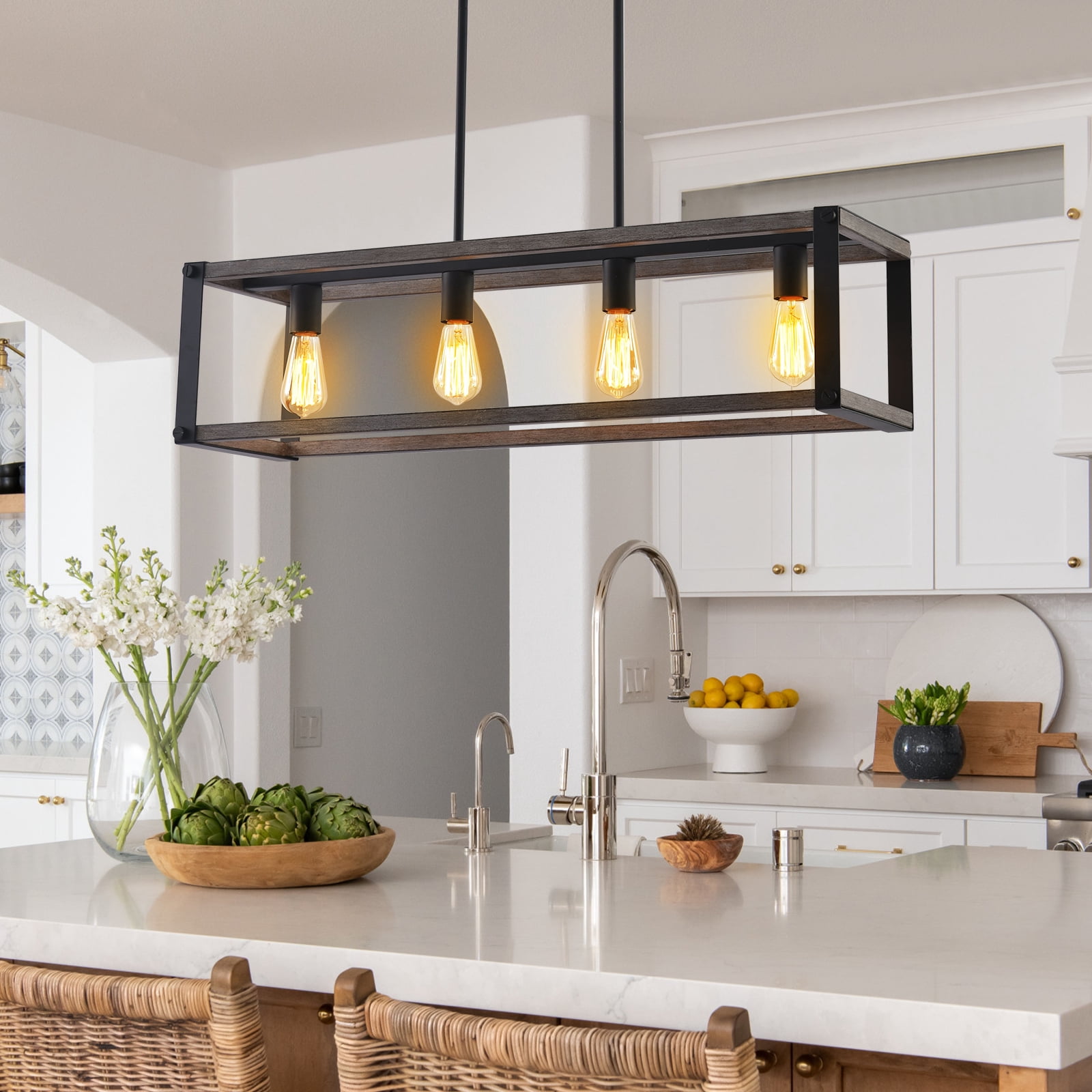 4-Light Industrial Farmhouse Pendant Light,Large Modern Pendant Light Fixtures,Black Pendant Light Fixture For Dinning Room ,Kitchen Island,Living Room(Bulb not included)