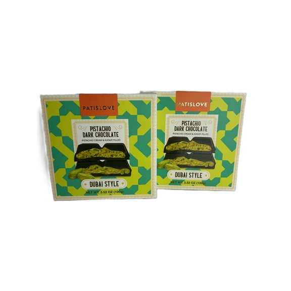 Trader Joe's Pistachio Dark Chocolate – Dubai Style, Rich & Nutty Gourmet Treat | 3.52 oz (100g), Pack of 2