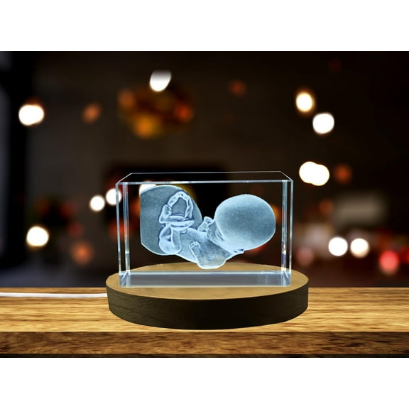 Four Months Foetus 3D Engraved Crystal Gift – Unique Pregnancy Milestone Keepsake