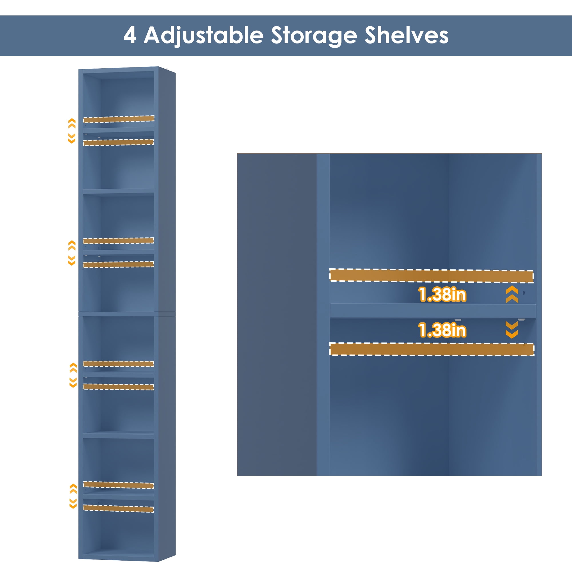 Homfa 8-Tier Media Tower, CD DVD Media Storage Unit with 4 Adjustable Shelves for Living Room Bedroom, Blue