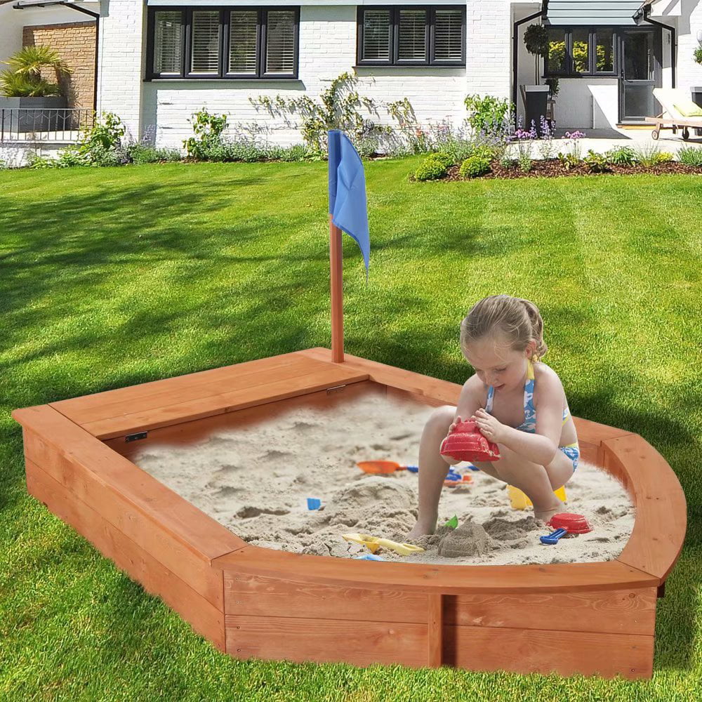 Kids Wooden Sandboat Backyard Sandboxes