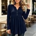 thumbnail image 6 of Women's Casual Long Sleeve Peplum Tops V Neck Button Front Shirts Soft Loose Fit Tunic Blouse with Flattering Waist Design Lightweight Everyday Wear Top for Work Travel and Weekend Outfits, 6 of 7