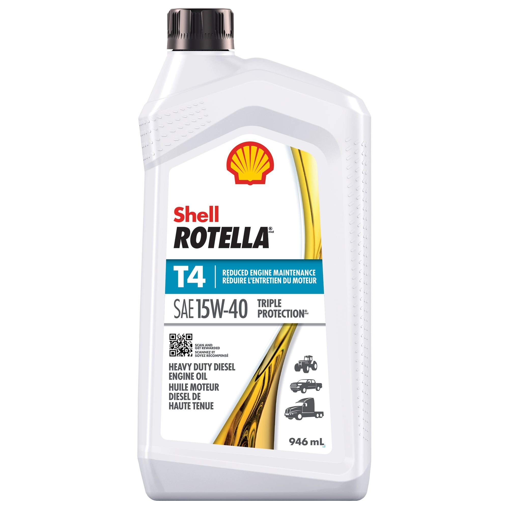 Huile moteur diesel Shell Rotella T4 Triple Protection 15W-40, 0,946 litre