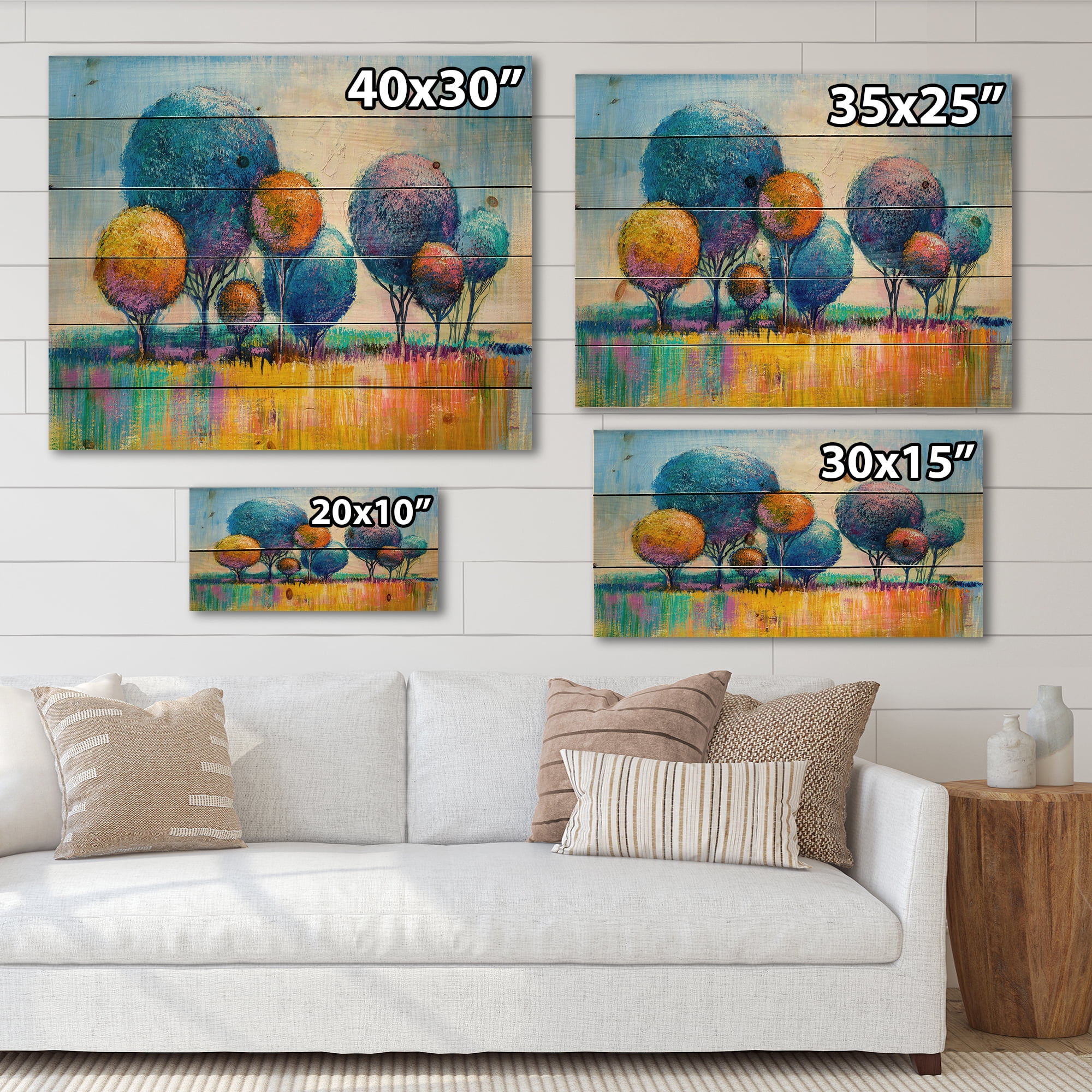 Designart 'Autumn Colorful Fantasy Trees IV' Modern Print on Natural Pine Wood