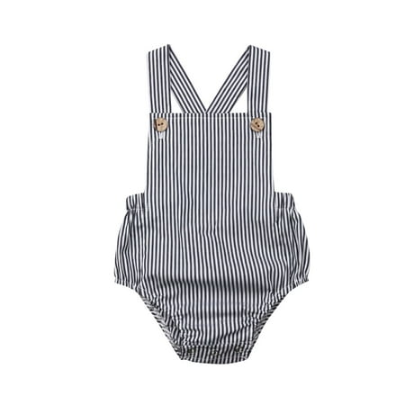 

Domingbub Newborn Baby Boy Girl Romper Button Stripe Sling Sunsuit Summer Outfit Set Clothes Grey 18-24m