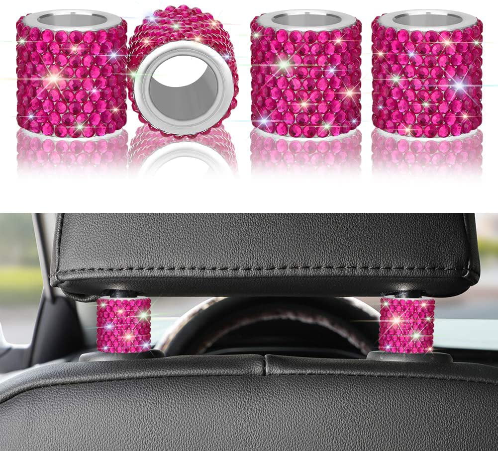 SAVORI Car Headrest Collars Car Accessories Bling Head Rest Rings Decor Crystal Rhinestone Interior Decoration for Car SUV Truck 4 Pack and Ignition Button Ring Sticker 1Pack Red