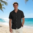 thumbnail image 2 of DDAPJ pyju Cotton Linen Shirts for Men Short Sleeve Casual Button Down Shirt Cool Summer Beach Wedding Vacation Tops A-Black S, 2 of 8