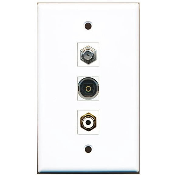 RiteAV - 1 Port RCA White and 1 Port Coax Cable TV- F-Type and 1 Port Toslink Wall Plate