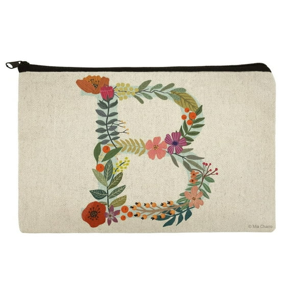 Letter B Floral Monogram Initial Makeup Cosmetic Bag Organizer Pouch