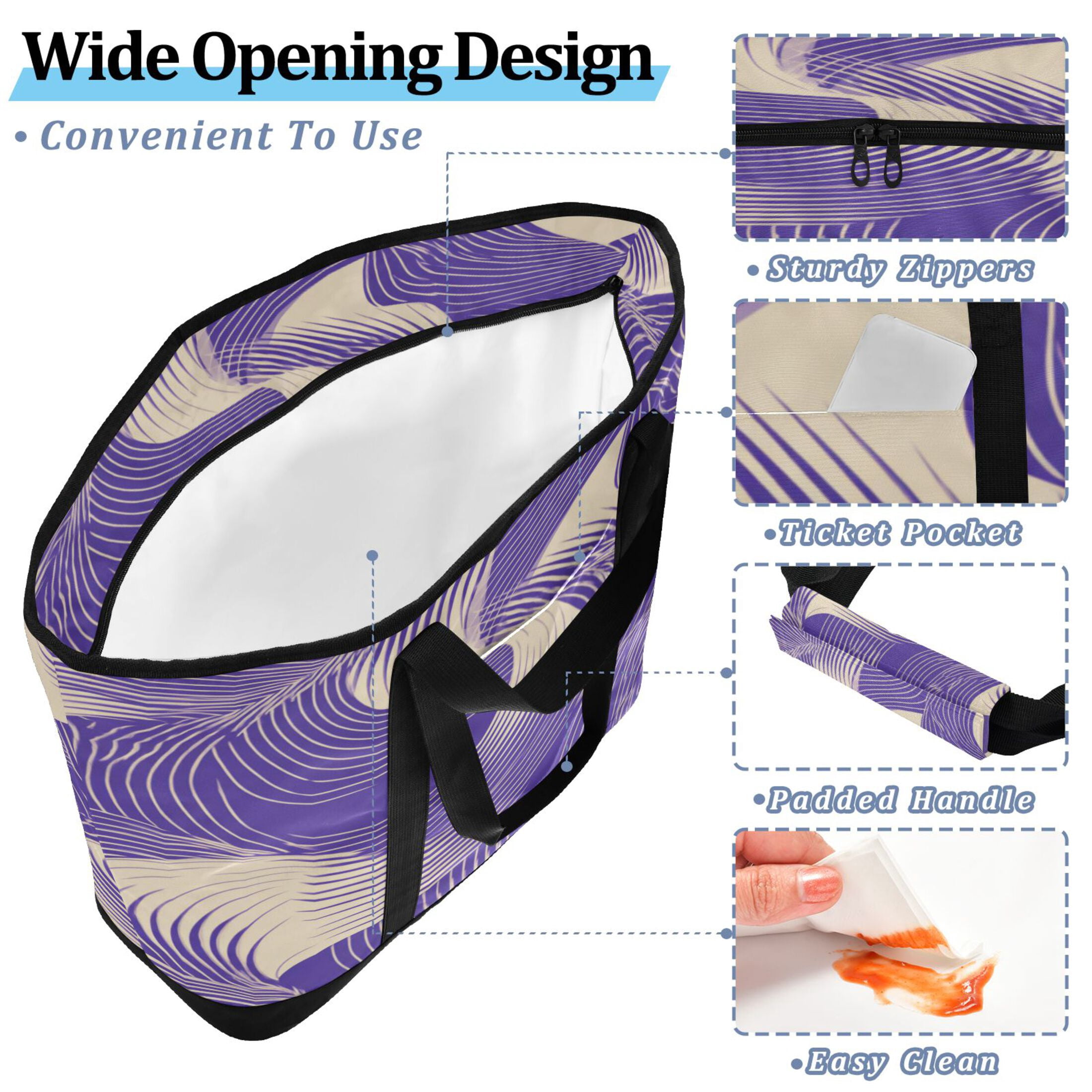 Extra-Large Wide Opening Design Capacity Hand-Held Ice Pack Thickened Insulation Layer For Long-Lasting Cold Retention For Outdoor Shopping Picnics And Camping Purple Chaotic Lines