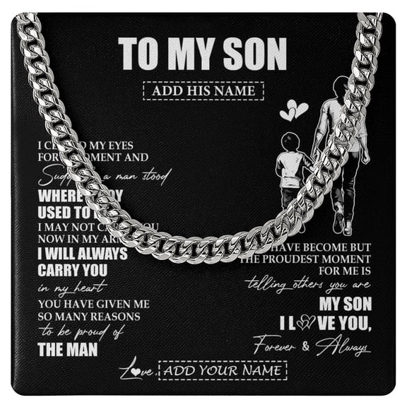 To My Son Necklace I Closed My Eyes Moment Mom, White Cuban Link Necklace