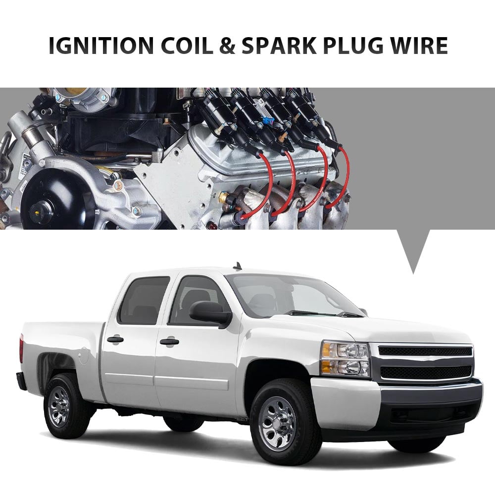 CROSSDESIGN 8 Pack Square Ignition Coil & Spark Plug Wire Fit for Chevy Express Silverado GMC Yukon Savana Sierra 1999-2007