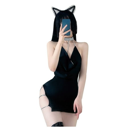 

Headbands for Women Sexy Women Lingerie Suit Bling Hollow Out Temptation Cosplay Babydoll Underwear Sleepwear Dress + Headband Set